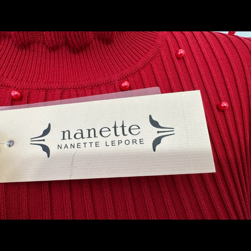 Nanette Lepore Red Ribbed A-Line Dress with Bishop Sleeves - Picture 2 of 6